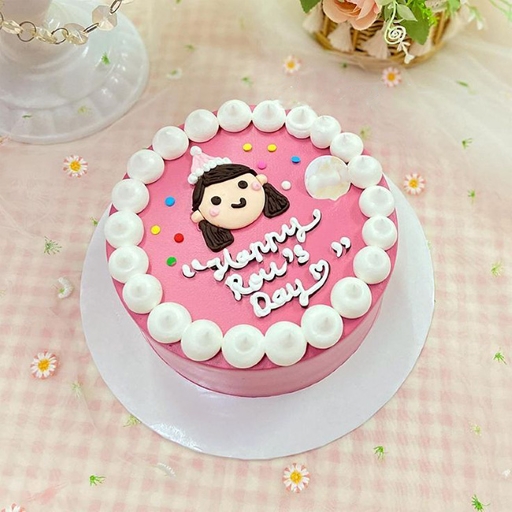 Bánh sinh nhật tone hồng hình chibi bé gái