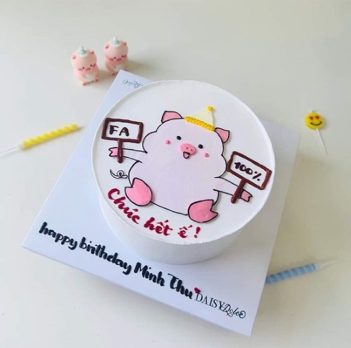 Mẫu bánh sinh nhật troll bạn thân trang trí chú heo dễ thương